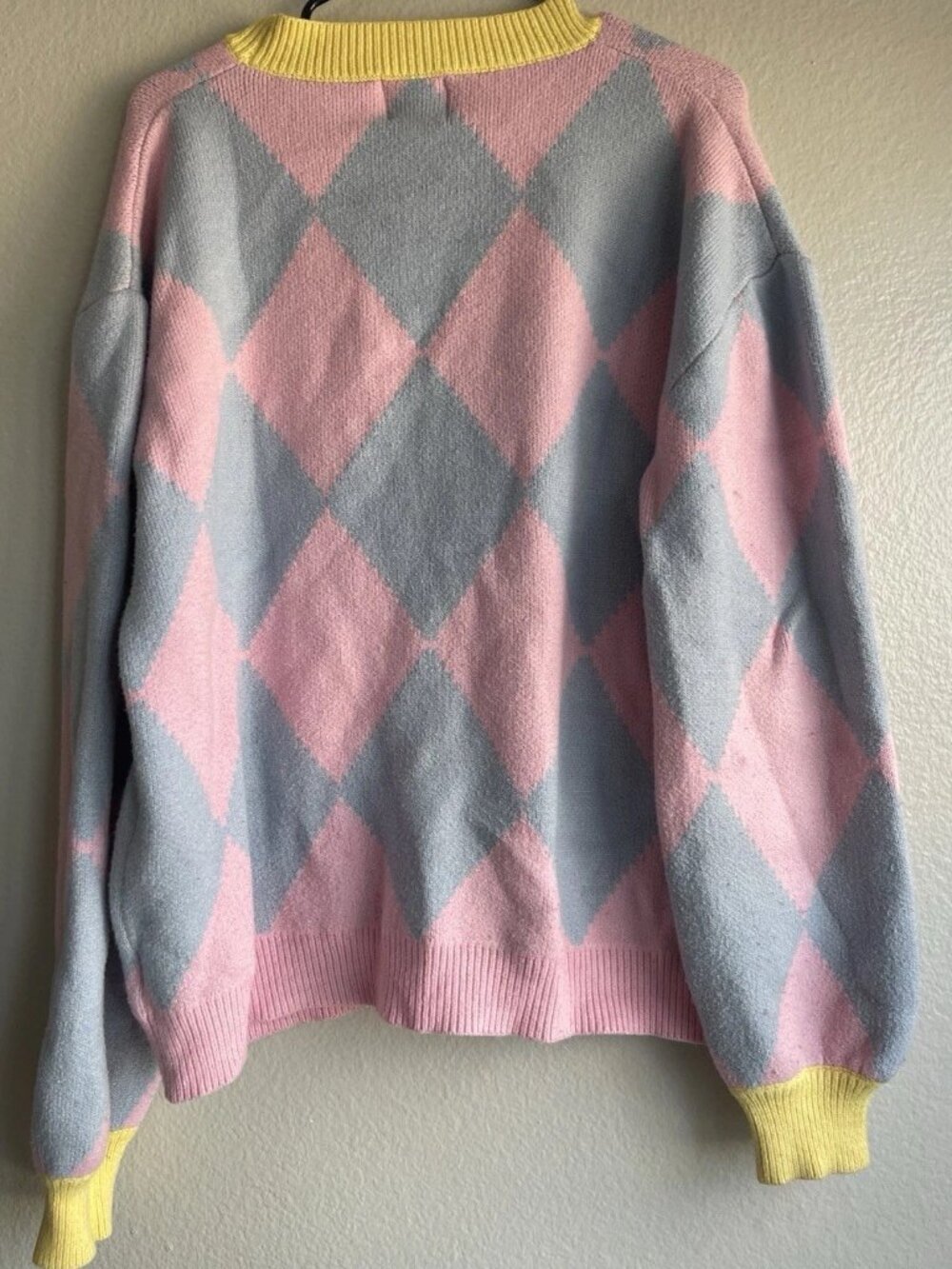 Steady Hands Howls Moving Castle Argyle Cardigan Pink/Yellow Women’s Sz M/L - Picture 13 of 13